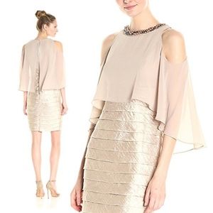 London Times Cold Shoulder Sheath Shimmer Dress